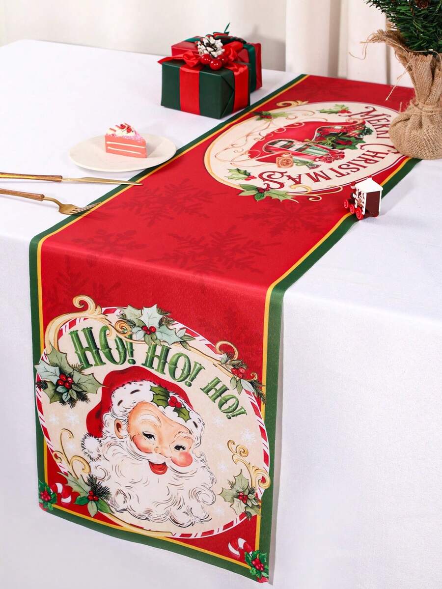 Gingerbread Man Christmas Table Runner, 35x180cm Polyester Holiday Table Flag, Festive Dining Room Décor for Christmas & Winter Home Use