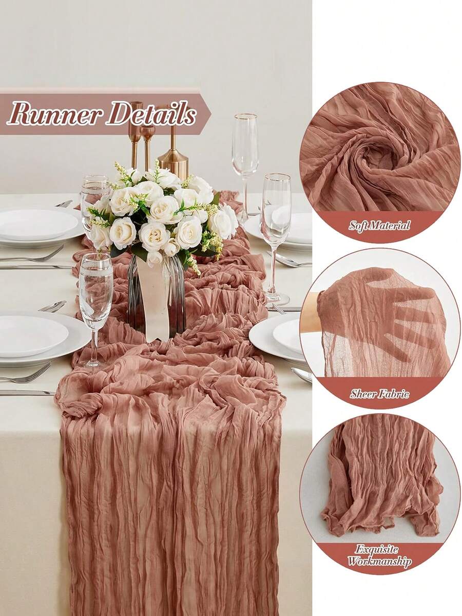 Wrinkled Cheesecloth Table Runner for Weddings and Holidays, Elegant Table Centerpiece Cloth for Christmas Dining, Birthdays, and Romantic Events