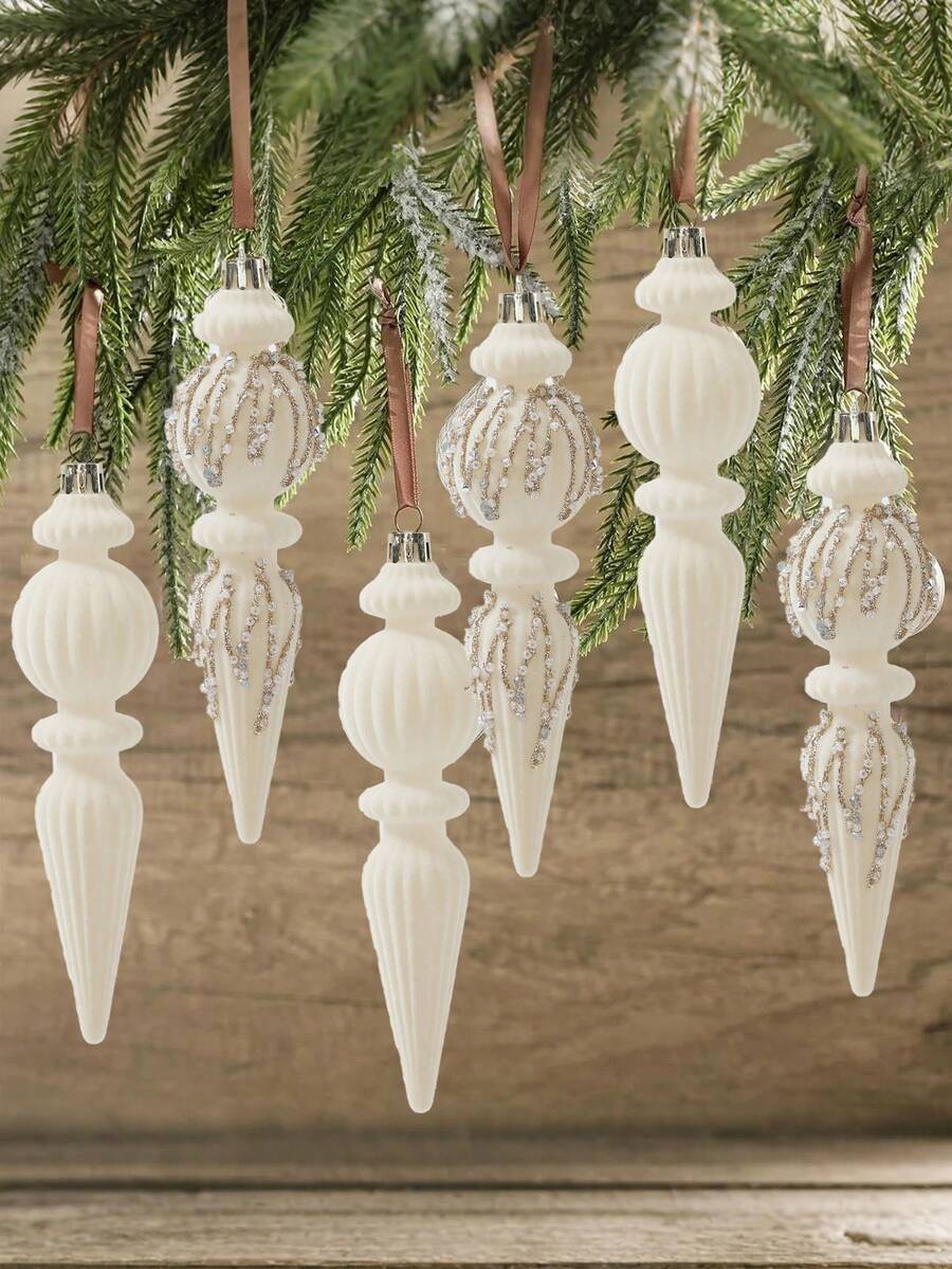 6/12pcs Velvet Christmas Ornament Set (7"), Textured Shatterproof Burgundy Tree Decorations, Elegant Holiday Home Decor