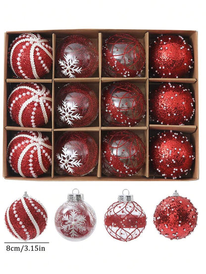 12pcs Clear Pink Christmas Ball Ornaments, 3.15-Inch Shatterproof Decorative Tree Baubles, Elegant Rustic Hanging Decorations for Holiday Parties