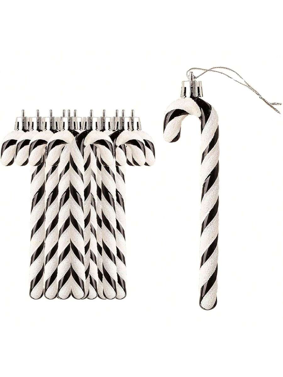 12pcs Pink Glitter Candy Cane Christmas Ornaments, 5.5" Plastic Hanging Decorations for Christmas Trees & Holiday Displays