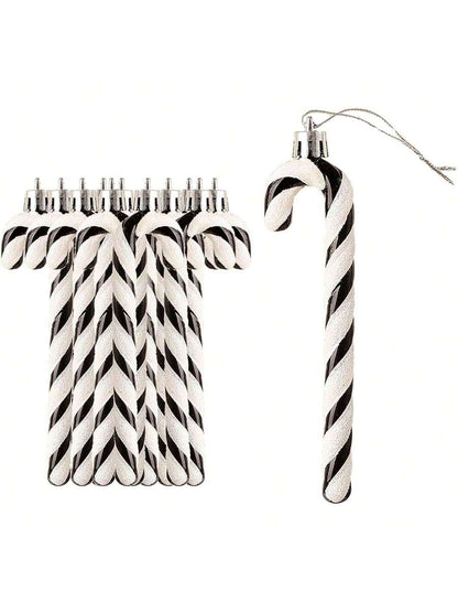 12pcs Pink Glitter Candy Cane Christmas Ornaments, 5.5" Plastic Hanging Decorations for Christmas Trees & Holiday Displays