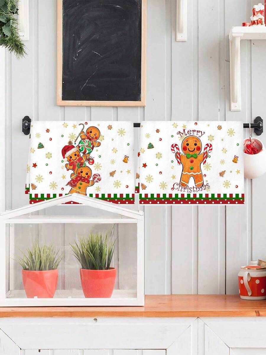 2pcs Christmas Gnome Hand Towels, Red & Black Plaid Microfiber Kitchen & Bathroom Towels, Soft Absorbent Holiday Home Decor