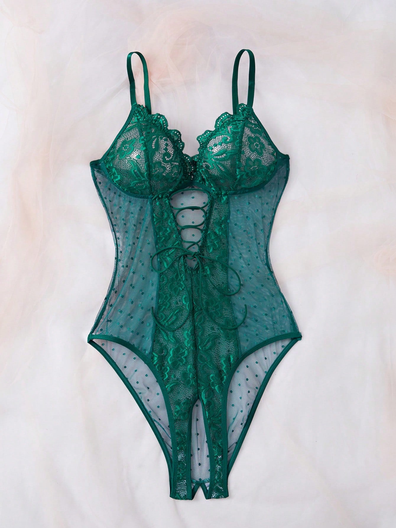 Contrast Lace Sexy Mesh Women's Bodysuit Lingerie, 1pc For Going Out