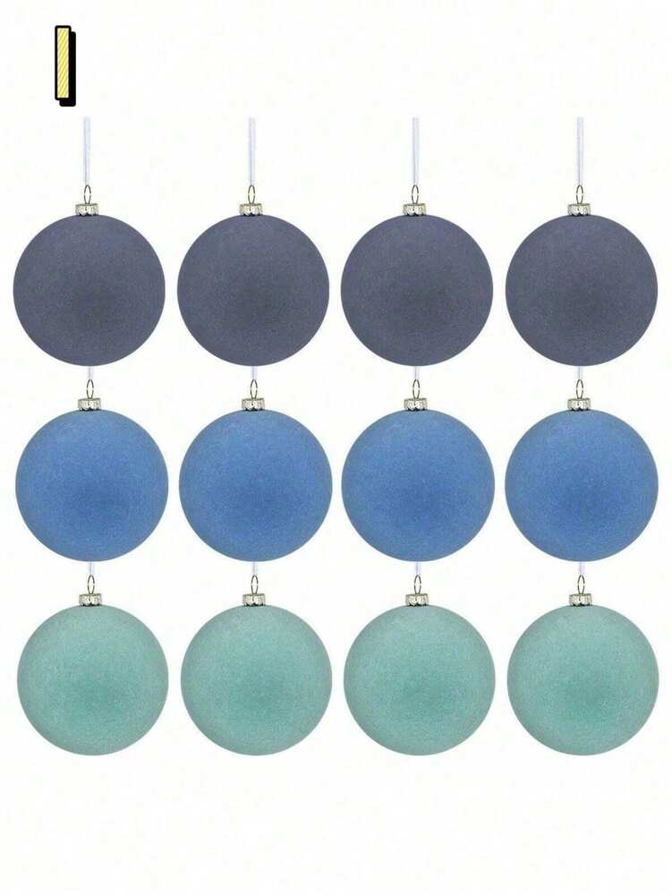 12pcs Velvet Flocked Christmas Decoration Balls, Drop-Proof Plastic Ornaments, Elegant Tree Baubles for Parties, Birthdays, or Holiday Photoshoots