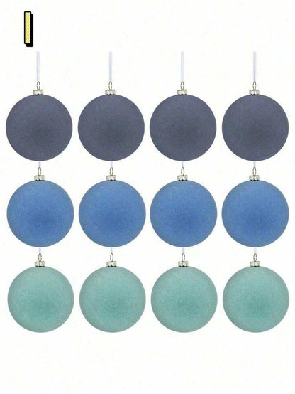 12pcs Velvet Flocked Christmas Decoration Balls, Drop-Proof Plastic Ornaments, Elegant Tree Baubles for Parties, Birthdays, or Holiday Photoshoots