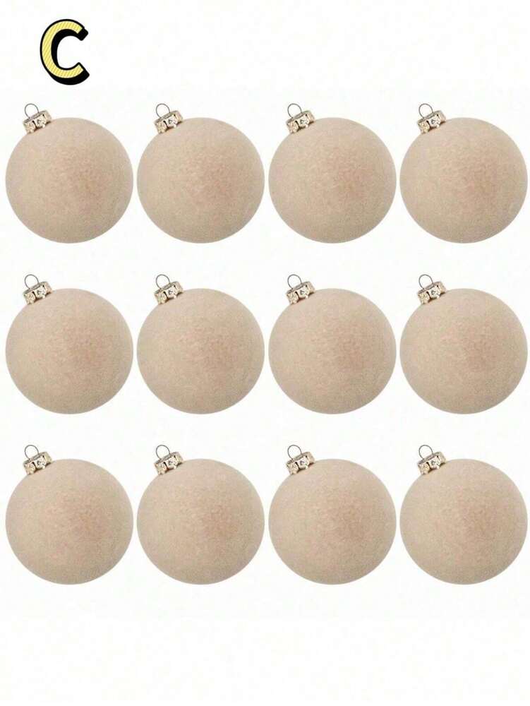 12pcs Velvet Flocked Christmas Decoration Balls, Drop-Proof Plastic Ornaments, Elegant Tree Baubles for Parties, Birthdays, or Holiday Photoshoots