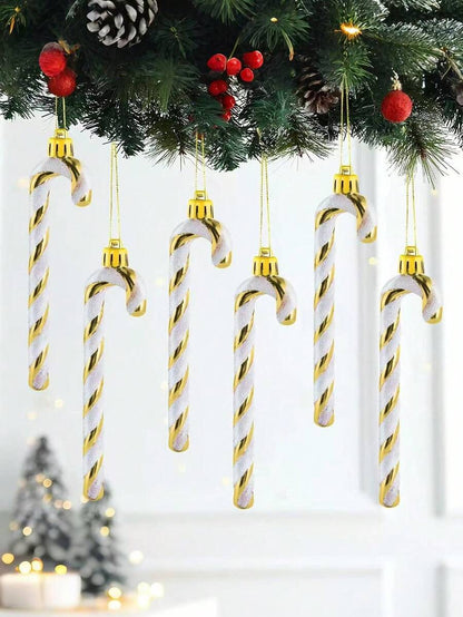 12pcs Pink Glitter Candy Cane Christmas Ornaments, 5.5" Plastic Hanging Decorations for Christmas Trees & Holiday Displays