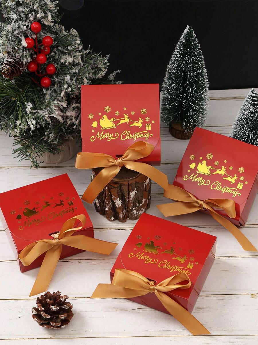 6pcs Christmas Gift Boxes with Ribbons, Santa Snowman & Reindeer Designs for Holiday Treats, Seasonal Packaging & Winter Home Decor
