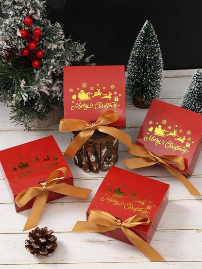 6pcs Christmas Gift Boxes with Ribbons, Santa Snowman & Reindeer Designs for Holiday Treats, Seasonal Packaging & Winter Home Decor