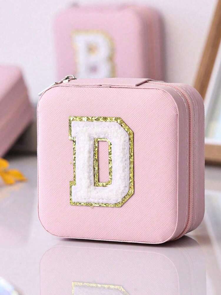 Custom Initial Travel Jewelry Organizer Box, Compact Case for Rings, Necklaces & Earrings