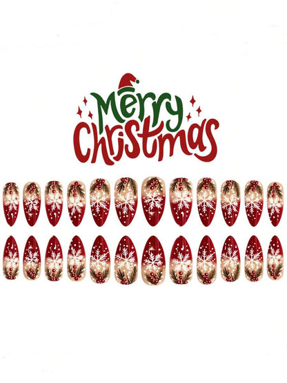24pcs Almond Christmas Press On Nails, Red Santa Hat Short False Nails, Holiday Nail Set For Women, Office, Date, Party & Everyday Wear