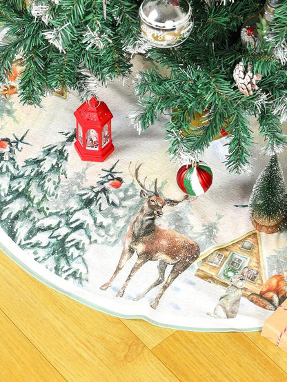 Red & Black Plaid Christmas Tree Skirt, Snowflake Pattern Round Tree Mat, Soft Decorative Base Cover for Living Room & Winter Holiday Home Decor