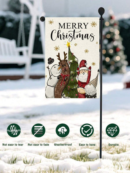 Christmas Night Garden Flag 12x18 inch, Double-Sided Linen Yard Flag with Jesus and Red Plaid Design, Festive Farmhouse Outdoor Winter Decoration