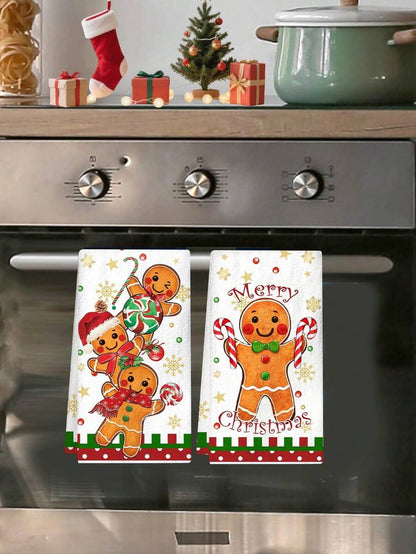 2pcs Christmas Gnome Hand Towels, Red & Black Plaid Microfiber Kitchen & Bathroom Towels, Soft Absorbent Holiday Home Decor