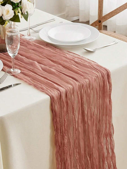 Wrinkled Cheesecloth Table Runner for Weddings and Holidays, Elegant Table Centerpiece Cloth for Christmas Dining, Birthdays, and Romantic Events