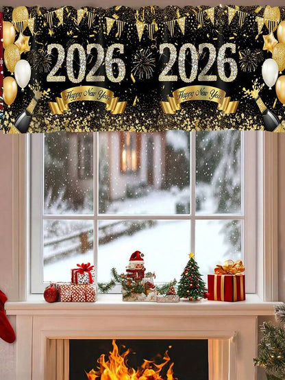 Santa Claus & Snowman Christmas Curtain Valance, 1–2 Piece Polyester Window Decor with Rod Pocket for Kitchen, Living Room or Bedroom