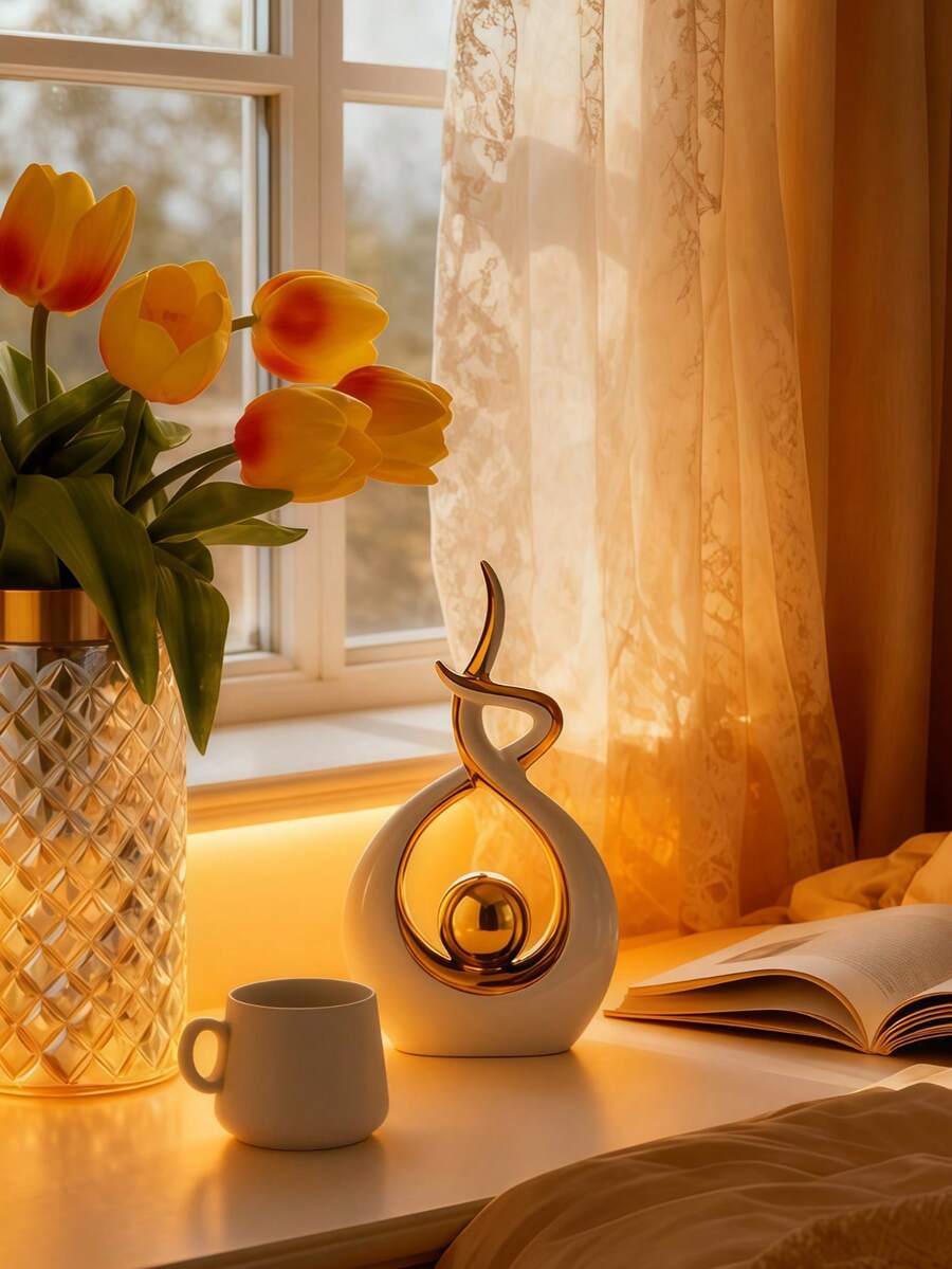 1pc Modern Abstract Resin Art Sculpture, Elegant Handmade Decorative Statue for Living Room, Bedroom or Office Desk, Minimalist Home Decor