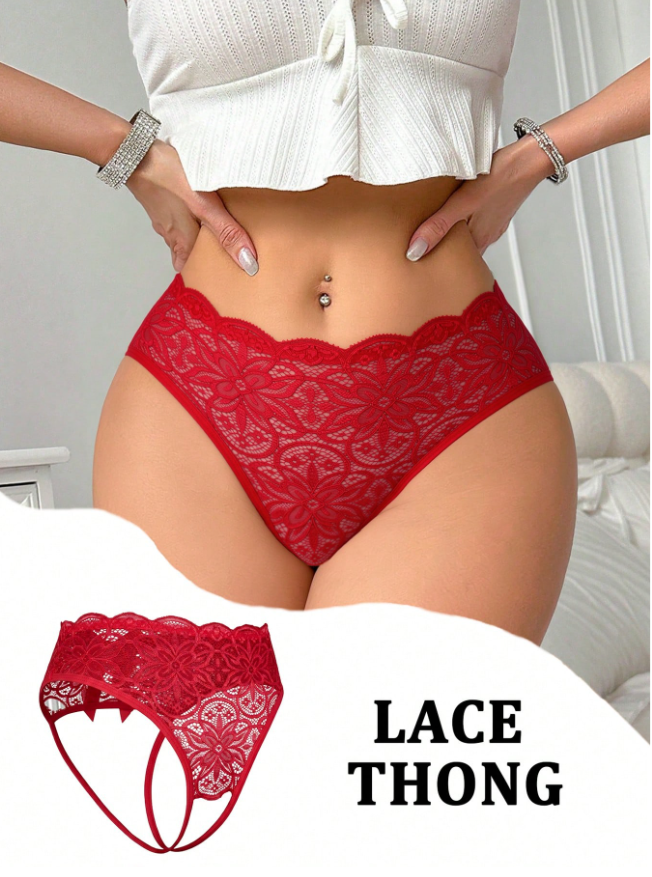 Sexy Backside Open Bowknot Lace Patchwork Panties Bowknot For Going Out