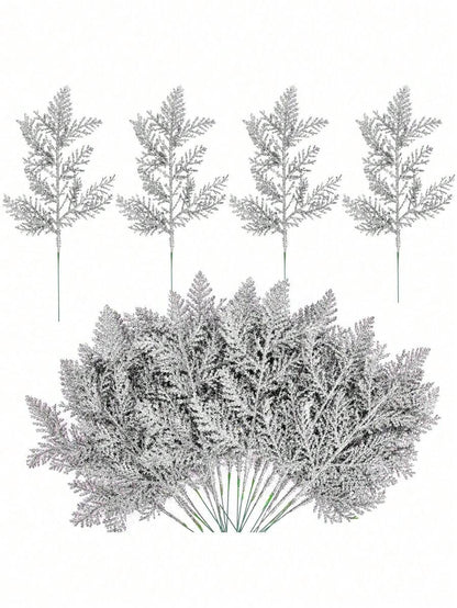 20pcs Glitter Cedar Pine Needles with Sequins, Artificial Blue and Pink Leaves for DIY Garlands, Wedding Bouquets, and Winter Holiday Home Decor