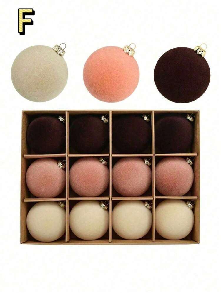 12pcs Velvet Flocked Christmas Decoration Balls, Drop-Proof Plastic Ornaments, Elegant Tree Baubles for Parties, Birthdays, or Holiday Photoshoots