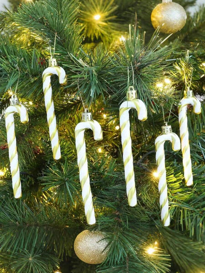 12pcs Pink Glitter Candy Cane Christmas Ornaments, 5.5" Plastic Hanging Decorations for Christmas Trees & Holiday Displays