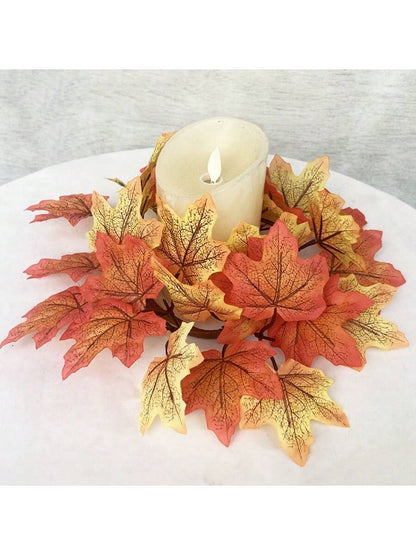 Christmas Candle Ring Holder with Red Flowers, Gold Berries & Greenery, Holiday Table Centerpiece
