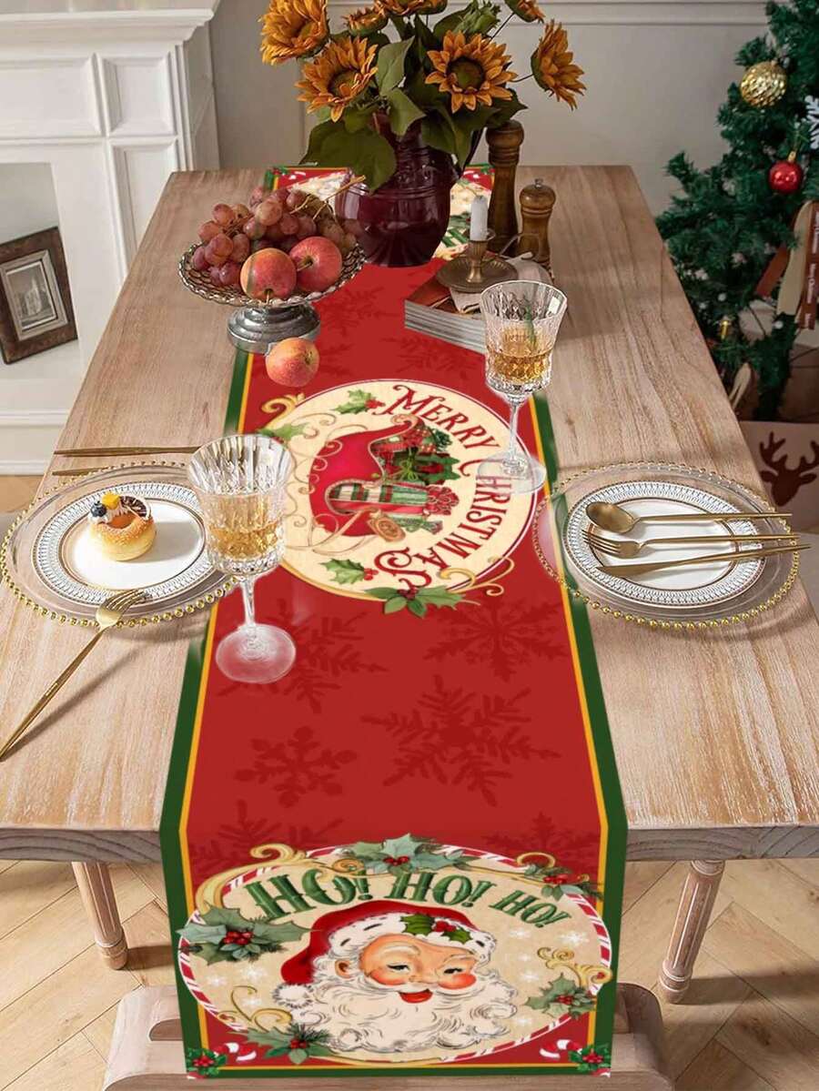 Gingerbread Man Christmas Table Runner, 35x180cm Polyester Holiday Table Flag, Festive Dining Room Décor for Christmas & Winter Home Use