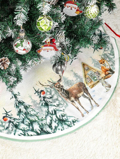 Red & Black Plaid Christmas Tree Skirt, Snowflake Pattern Round Tree Mat, Soft Decorative Base Cover for Living Room & Winter Holiday Home Decor