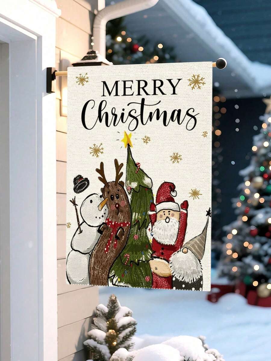 Christmas Night Garden Flag 12x18 inch, Double-Sided Linen Yard Flag with Jesus and Red Plaid Design, Festive Farmhouse Outdoor Winter Decoration