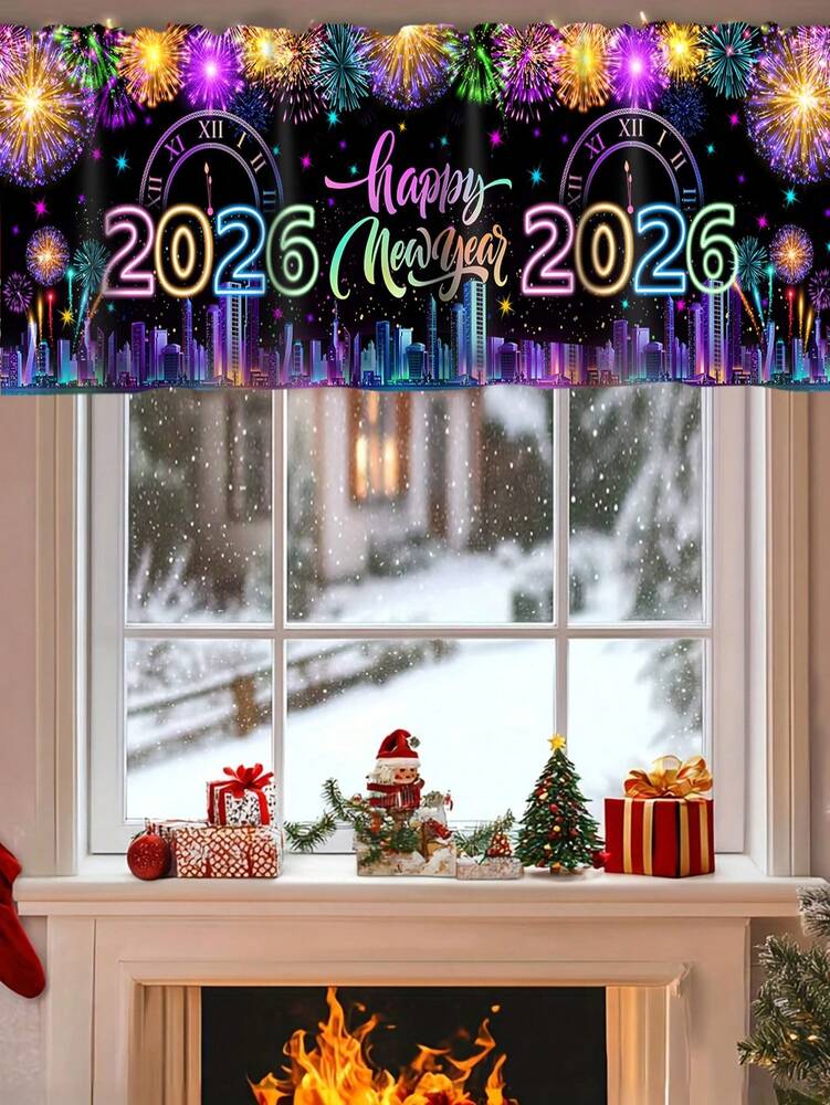 Santa Claus & Snowman Christmas Curtain Valance, 1–2 Piece Polyester Window Decor with Rod Pocket for Kitchen, Living Room or Bedroom