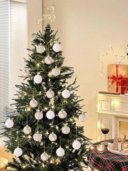 9pcs Green Velvet Christmas Tree Ball Ornaments, Flocked Painted Shatterproof Hanging Décor for Holiday Trees & Home Display