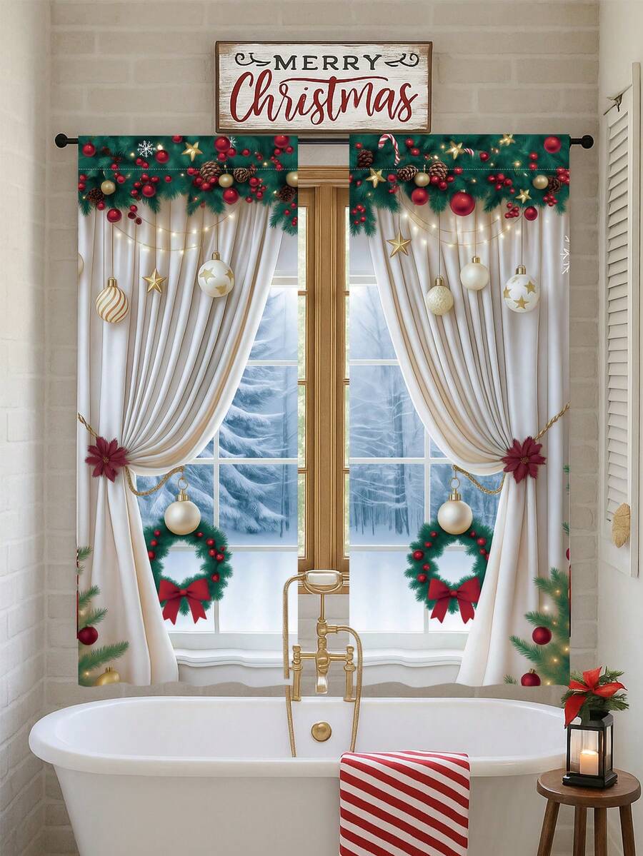 2-Piece Christmas Reindeer and Tree Blackout Curtain Set, Holiday Window Panels for Home Living Room or Bedroom Decor