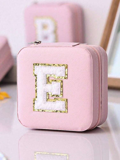 Custom Initial Travel Jewelry Organizer Box, Compact Case for Rings, Necklaces & Earrings