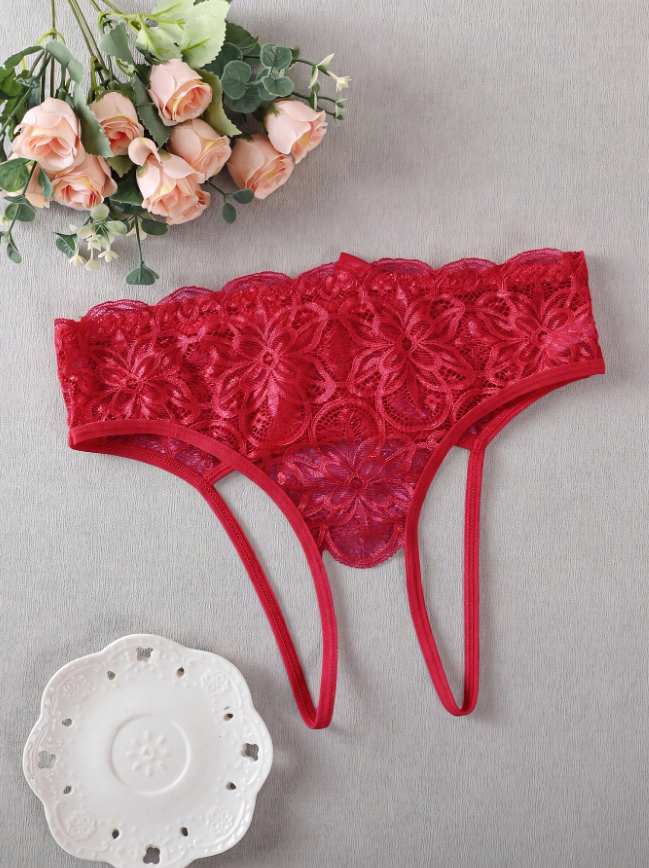 Sexy Backside Open Bowknot Lace Patchwork Panties Bowknot For Going Out