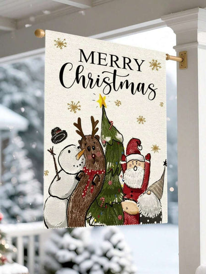 Christmas Night Garden Flag 12x18 inch, Double-Sided Linen Yard Flag with Jesus and Red Plaid Design, Festive Farmhouse Outdoor Winter Decoration