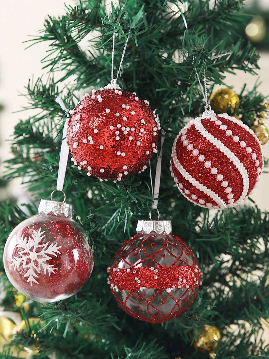 12pcs Clear Pink Christmas Ball Ornaments, 3.15-Inch Shatterproof Decorative Tree Baubles, Elegant Rustic Hanging Decorations for Holiday Parties