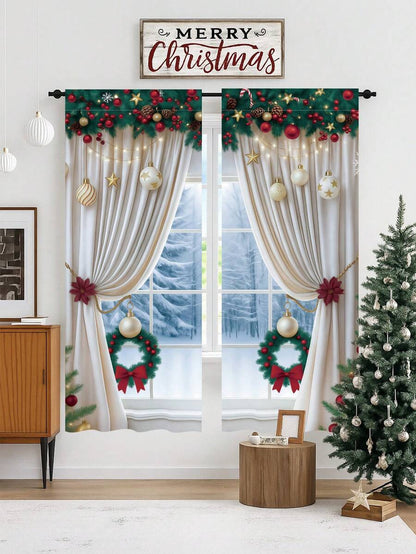2-Piece Christmas Reindeer and Tree Blackout Curtain Set, Holiday Window Panels for Home Living Room or Bedroom Decor