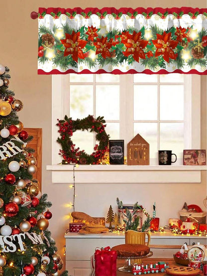 Santa Claus & Snowman Christmas Curtain Valance, 1–2 Piece Polyester Window Decor with Rod Pocket for Kitchen, Living Room or Bedroom