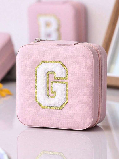 Custom Initial Travel Jewelry Organizer Box, Compact Case for Rings, Necklaces & Earrings