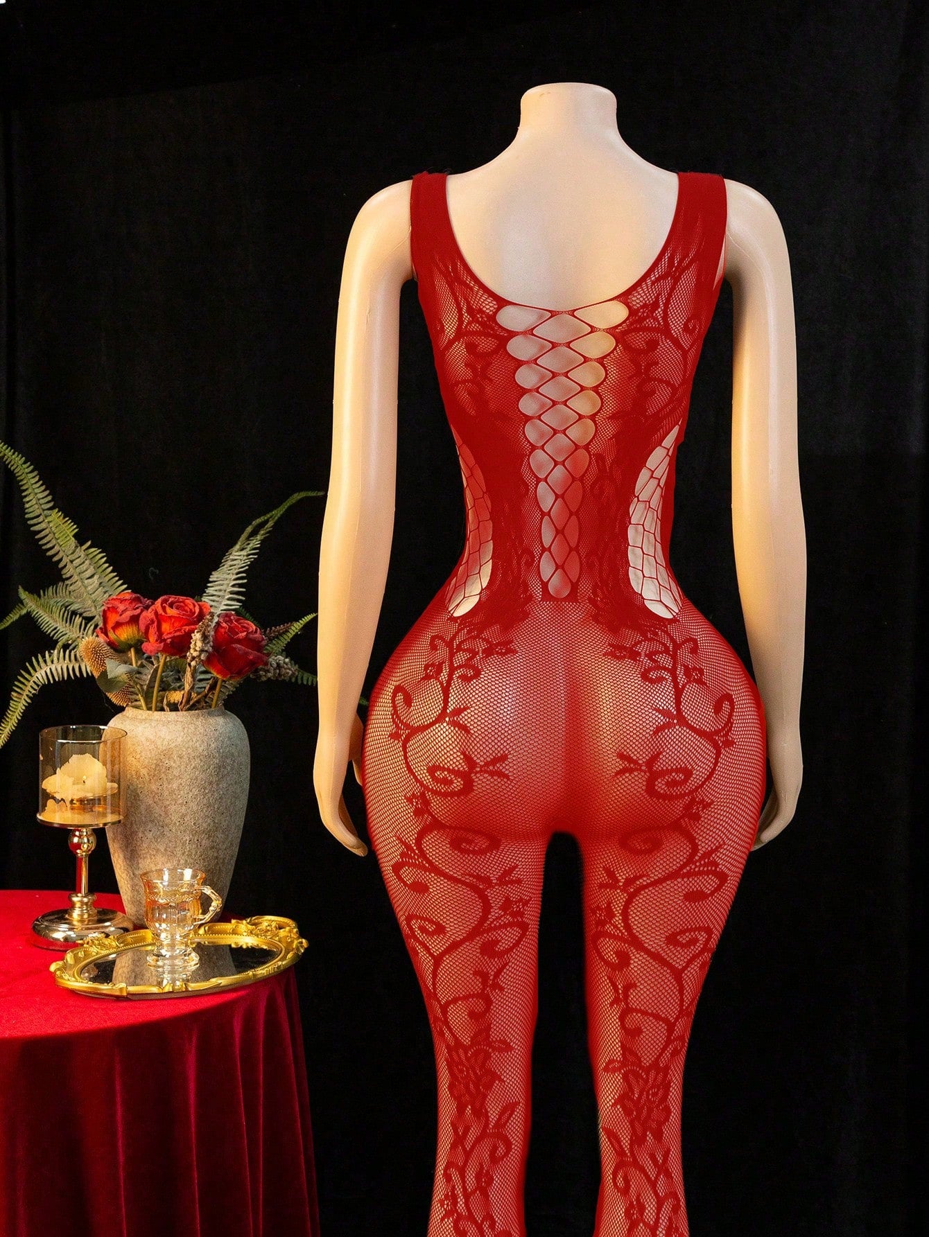 Embroidered Hollow Sheer Sleeveless Sexy Bodystocking