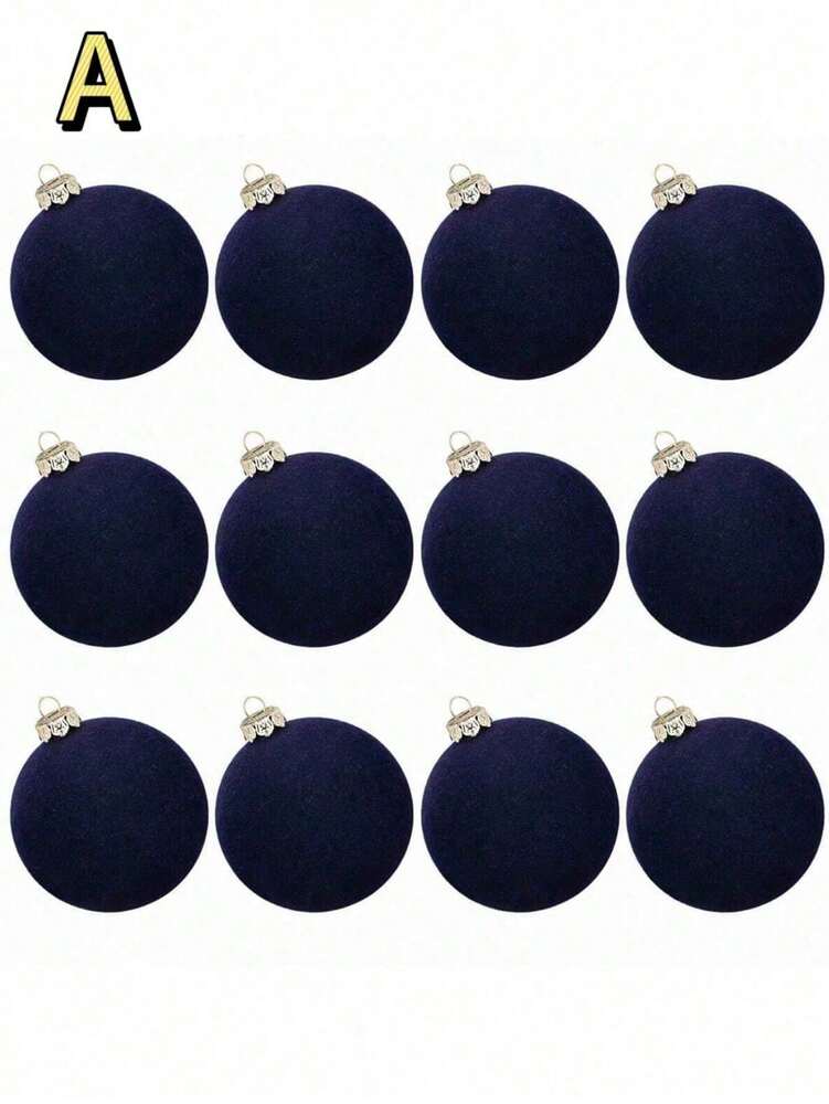 12pcs Velvet Flocked Christmas Decoration Balls, Drop-Proof Plastic Ornaments, Elegant Tree Baubles for Parties, Birthdays, or Holiday Photoshoots