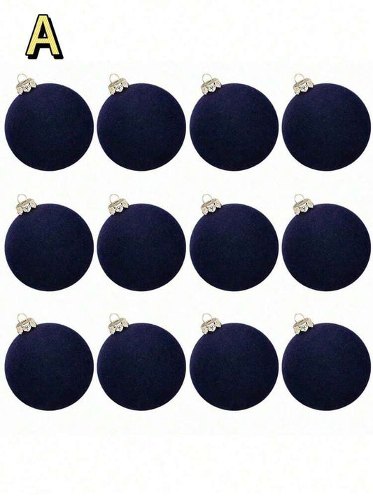 12pcs Velvet Flocked Christmas Decoration Balls, Drop-Proof Plastic Ornaments, Elegant Tree Baubles for Parties, Birthdays, or Holiday Photoshoots
