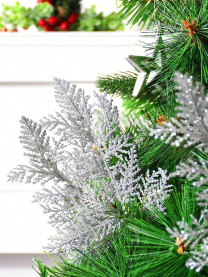 20pcs Glitter Cedar Pine Needles with Sequins, Artificial Blue and Pink Leaves for DIY Garlands, Wedding Bouquets, and Winter Holiday Home Decor