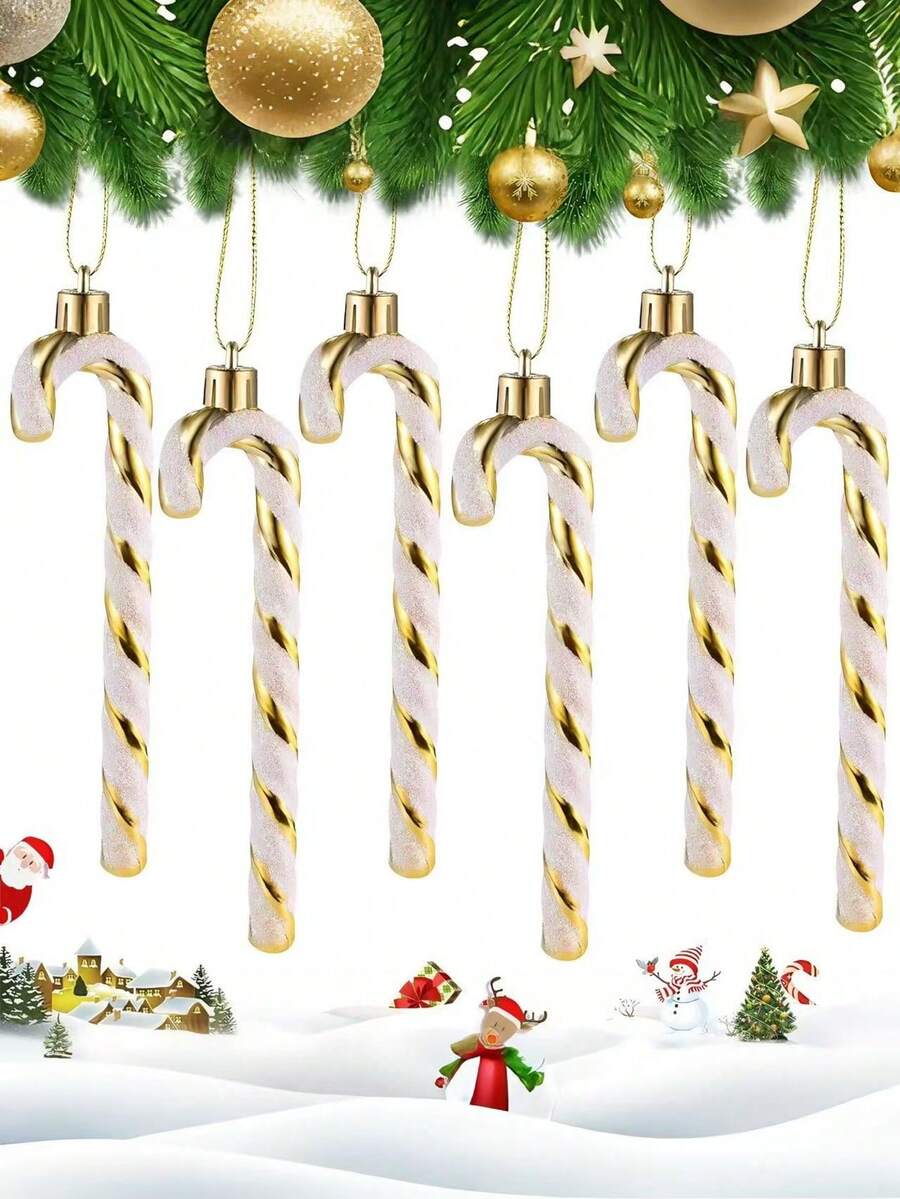 12pcs Pink Glitter Candy Cane Christmas Ornaments, 5.5" Plastic Hanging Decorations for Christmas Trees & Holiday Displays