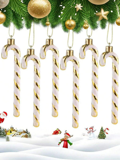 12pcs Pink Glitter Candy Cane Christmas Ornaments, 5.5" Plastic Hanging Decorations for Christmas Trees & Holiday Displays