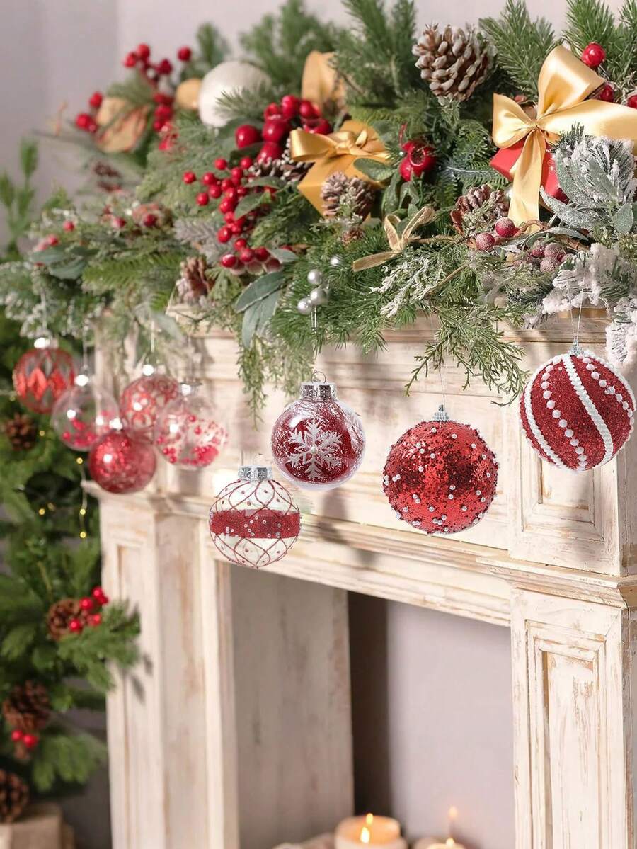 12pcs Clear Pink Christmas Ball Ornaments, 3.15-Inch Shatterproof Decorative Tree Baubles, Elegant Rustic Hanging Decorations for Holiday Parties