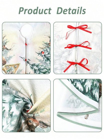 Red & Black Plaid Christmas Tree Skirt, Snowflake Pattern Round Tree Mat, Soft Decorative Base Cover for Living Room & Winter Holiday Home Decor