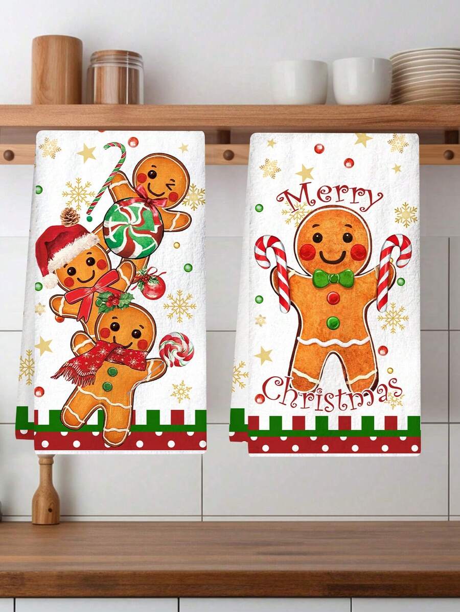 2pcs Christmas Gnome Hand Towels, Red & Black Plaid Microfiber Kitchen & Bathroom Towels, Soft Absorbent Holiday Home Decor