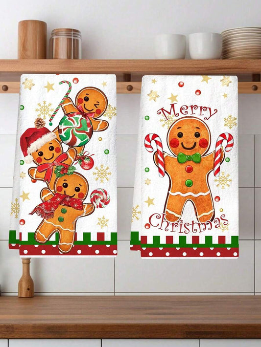 2pcs Christmas Gnome Hand Towels, Red & Black Plaid Microfiber Kitchen & Bathroom Towels, Soft Absorbent Holiday Home Decor